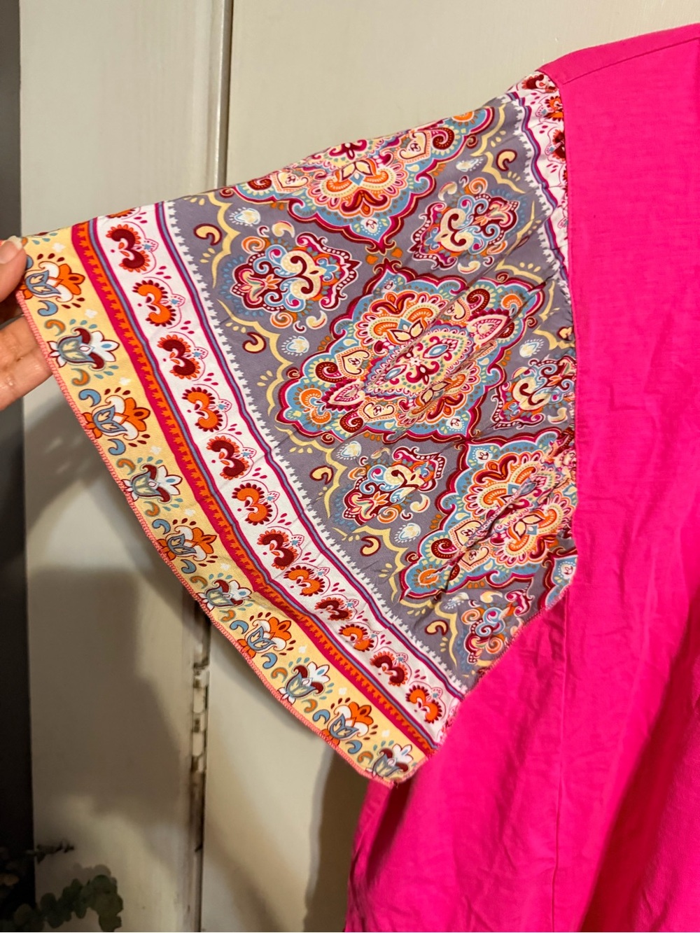 Tru Luxe Pink Boho Blouse XL Paisley Sleeve Resort Vacation Top - Picture 4 of 7